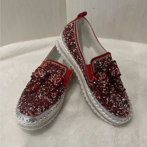 Red Glitter Loafers